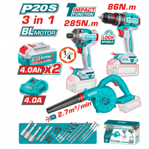 工地3機組 20V 衝擊起子機+震動電鑽+鼓風 - X250883