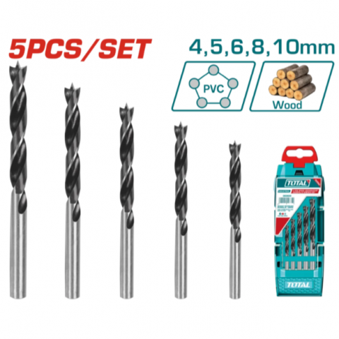 圓柄 三尖木工鑽組套/5pcs - YSD7056